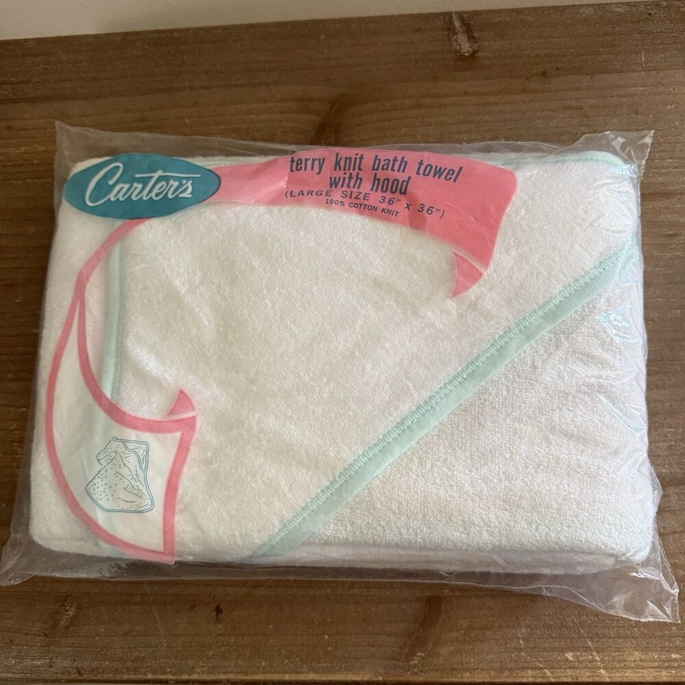 Vintage Carters Baby 100% Cotton Hooded Bath Towel New In Package White